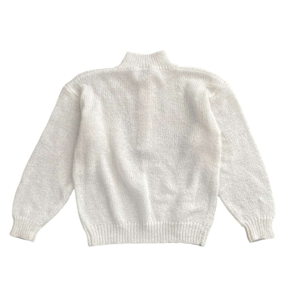 Vintage 80s Knit Sweater Mock Neck White Pearl Like Buttons Women’s Size Medium - Picture 2 of 6